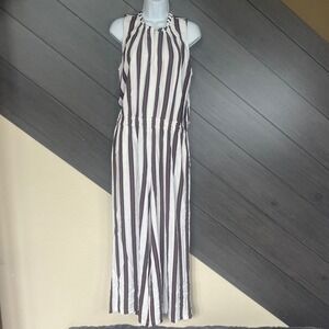 LOFT Women's Striped Sleeveless Wide‎ Leg Jumpsuit Elastic Waist Size Large
